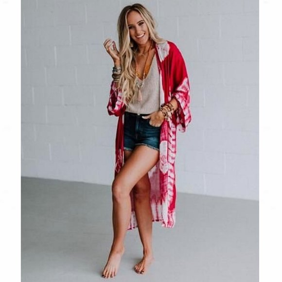 Berry Spellbound Tie-Dye Open-Front Duster Kimono - Picture 8 of 12